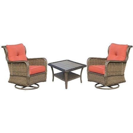 SEASONAL TRENDS Woodbury Set, AluminumPE Wicker, OrangeRed, 3Piece 101104